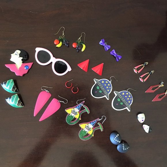 Jewelry - Colorful 80's earrings and pins!
